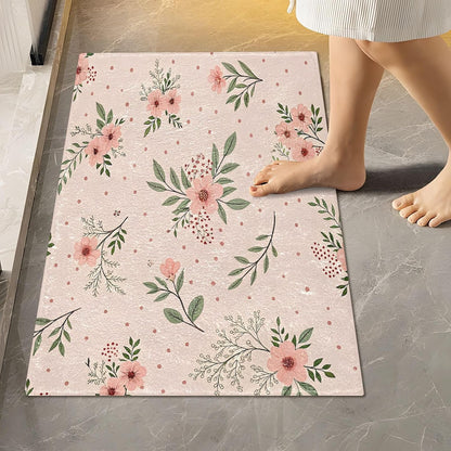 Elegant Flowers Pink Bathroom Mat Rug 24" x 16" Non Slip Super Absorbent Quick Dry Bath Mats for Bathtub Fluffy Rugs
