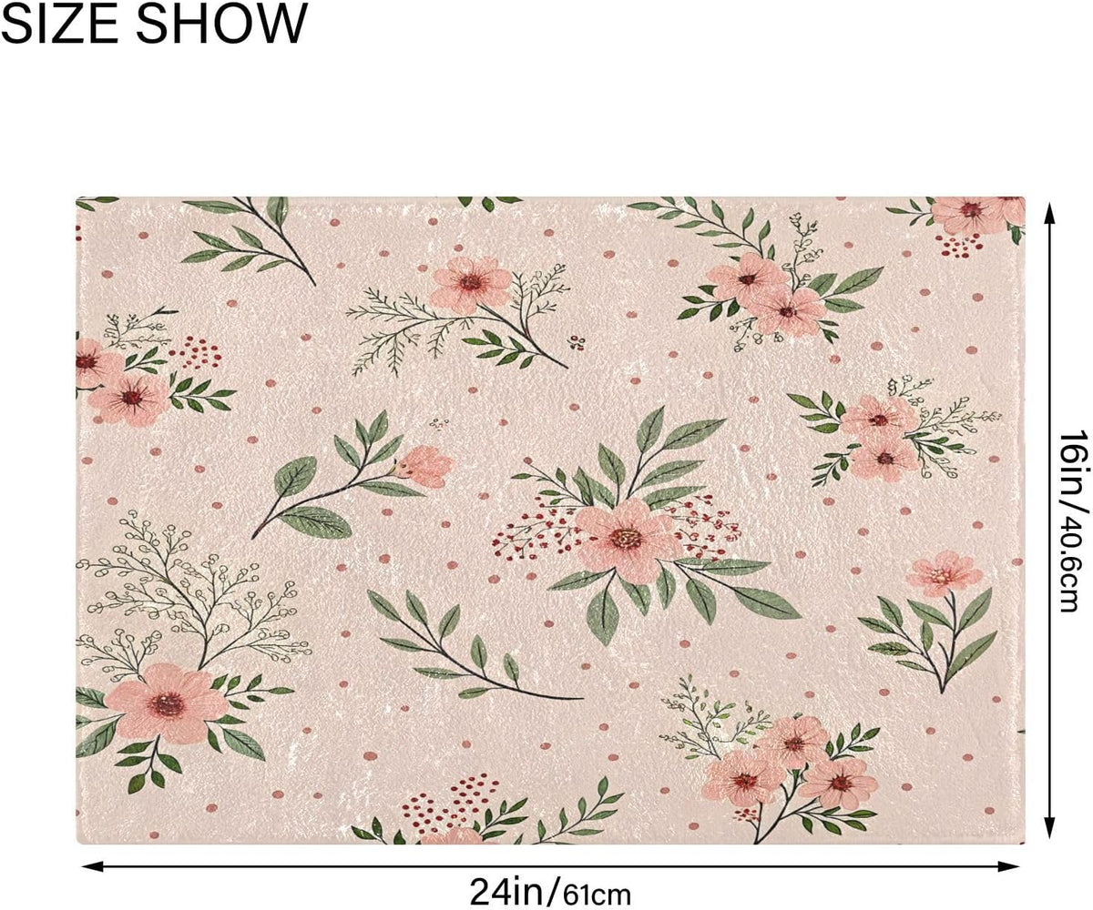 Elegant Flowers Pink Bathroom Mat Rug 24" x 16" Non Slip Super Absorbent Quick Dry Bath Mats for Bathtub Fluffy Rugs