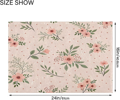 Elegant Flowers Pink Bathroom Mat Rug 24" x 16" Non Slip Super Absorbent Quick Dry Bath Mats for Bathtub Fluffy Rugs