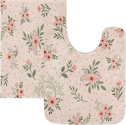 Elegant Flowers Pink Bathroom Mat Rug 24" x 16" Non Slip Super Absorbent Quick Dry Bath Mats for Bathtub Fluffy Rugs