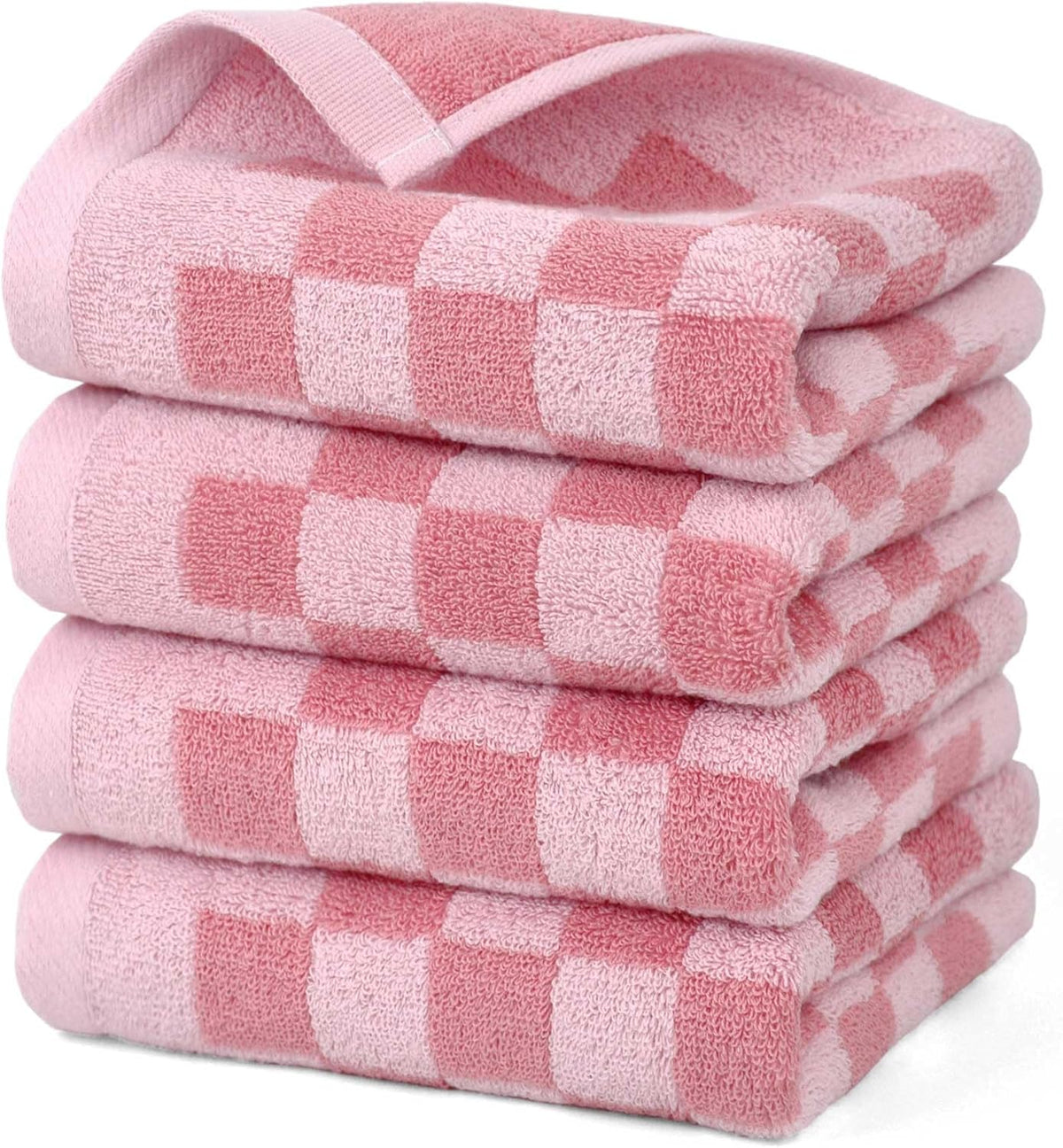 Soft Cotton Hand Towels in Pink Checkered - 4 Pack