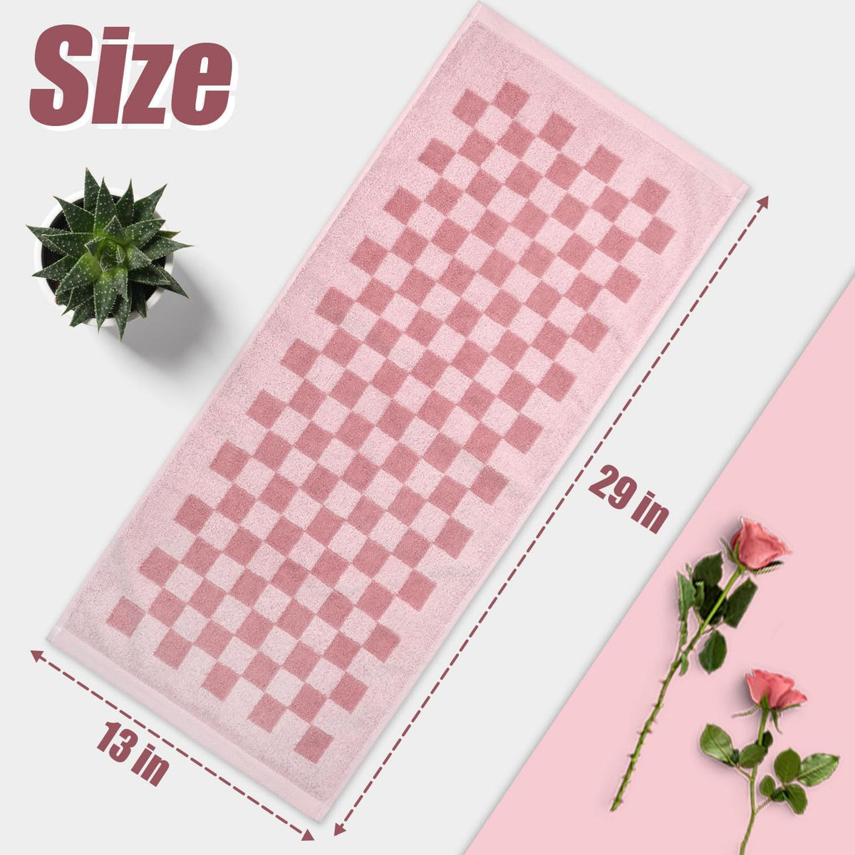 Soft Cotton Hand Towels in Pink Checkered - 4 Pack