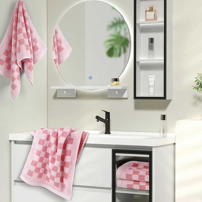 Soft Cotton Hand Towels in Pink Checkered - 4 Pack