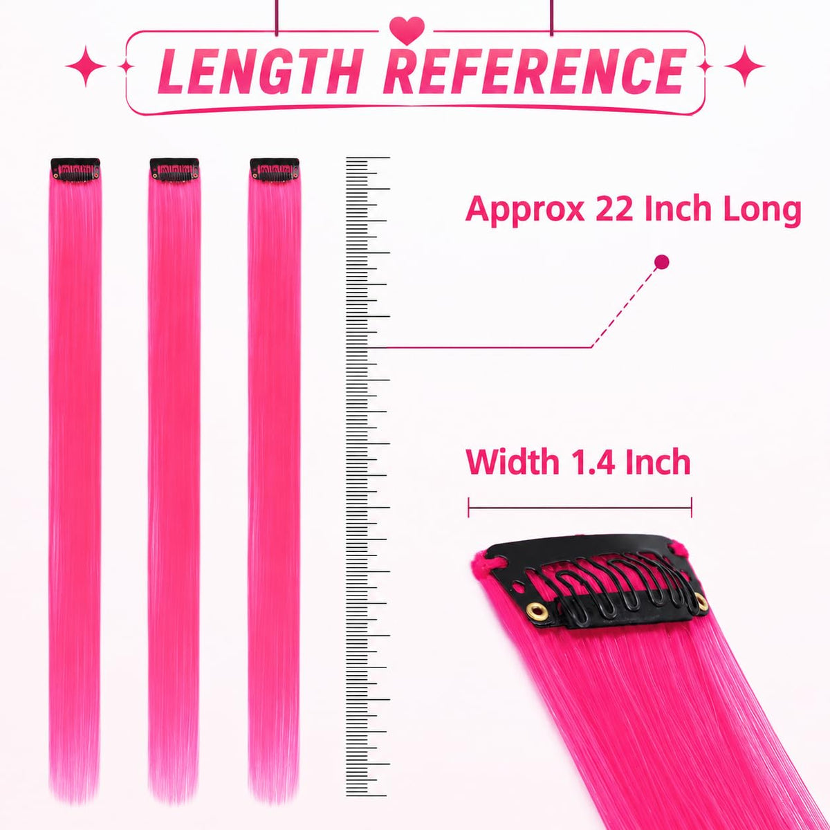 Pink Hair Extensions Clip in 10 Pieces Synthetic Hairpieces