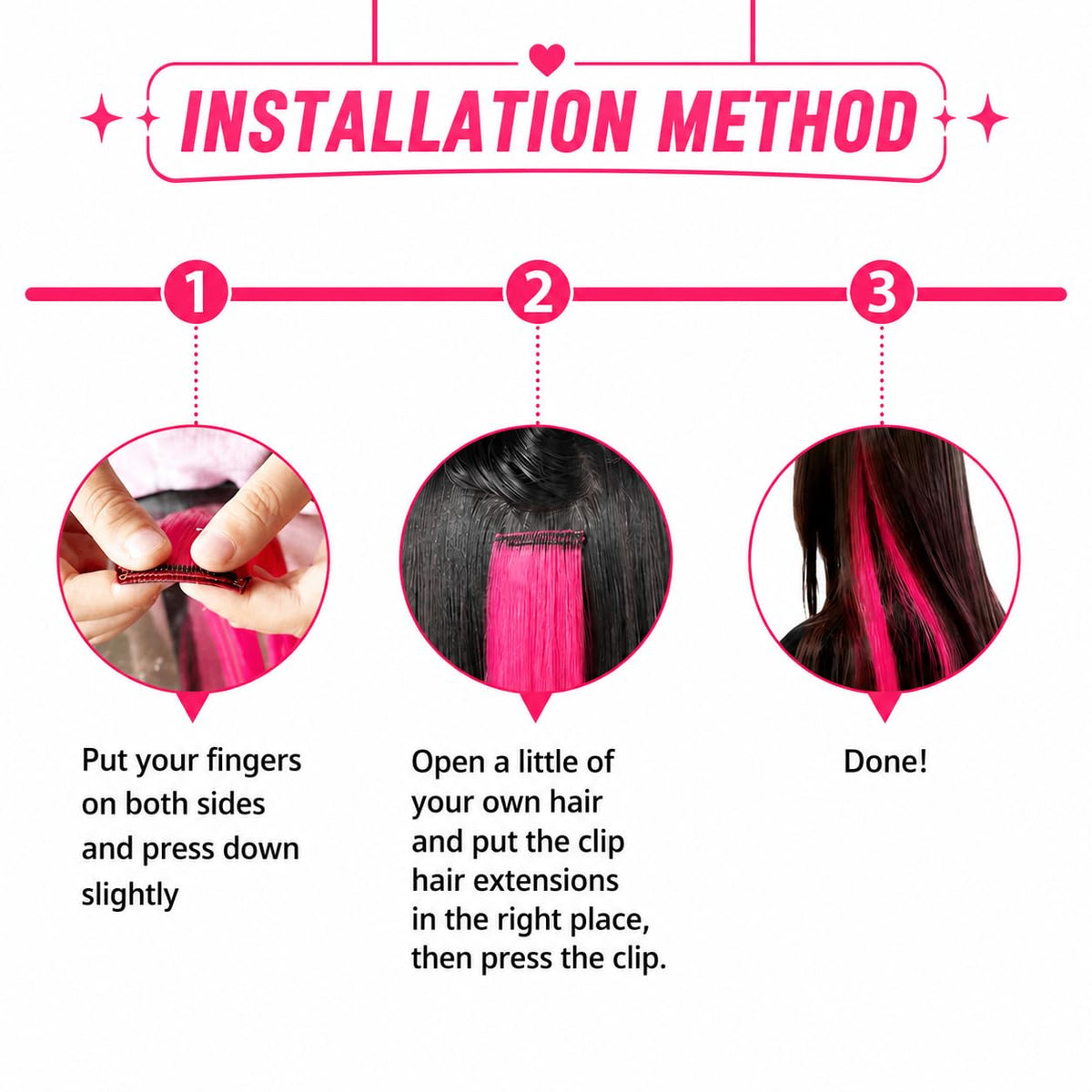 Pink Hair Extensions Clip in 10 Pieces Synthetic Hairpieces