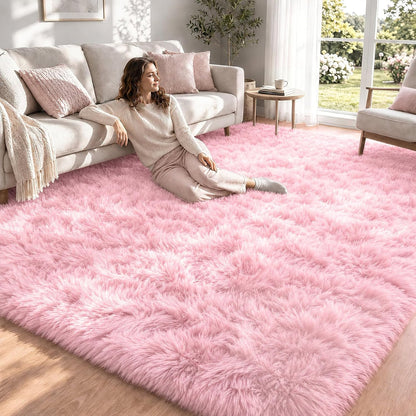 8x10 Area Rugs for Living Room: Soft Pink Fluffy Rug Shag Washable Rug Plush Fuzzy Indoor Carpet for Bedroom Nursery Playroom Girls Boys Kids Room (Pink, 8'x10')
