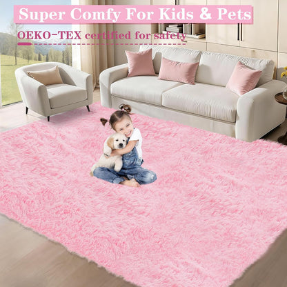 8x10 Area Rugs for Living Room: Soft Pink Fluffy Rug Shag Washable Rug Plush Fuzzy Indoor Carpet for Bedroom Nursery Playroom Girls Boys Kids Room (Pink, 8'x10')