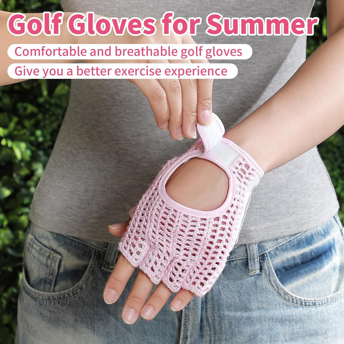 Seenelling Men's Fingerless Golf Glove 11 x 14 cm Half Finger Golf Glove Open-Finger Adjustable Breathable Hot Weather for Men