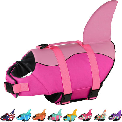 Dog Life Jacket, Cute Shark Dog Life Vest for Swimming Boating with Superior Buoyancy & Rescue Handle, Adjustable Puppy Floating Swim Vest for Small Medium Large Dogs - Pink, M