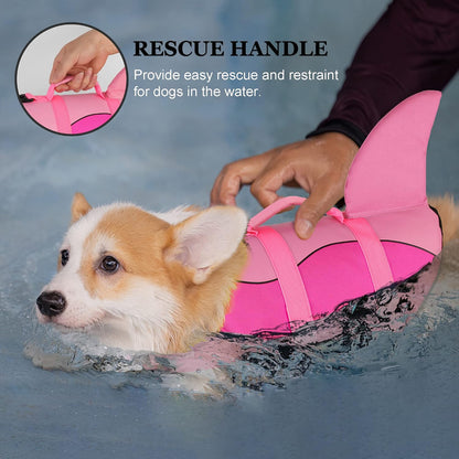 Dog Life Jacket, Cute Shark Dog Life Vest for Swimming Boating with Superior Buoyancy & Rescue Handle, Adjustable Puppy Floating Swim Vest for Small Medium Large Dogs - Pink, M