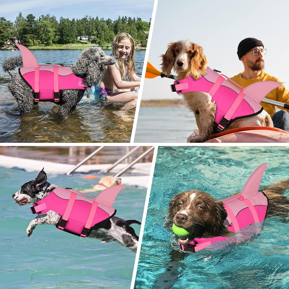 Dog Life Jacket, Cute Shark Dog Life Vest for Swimming Boating with Superior Buoyancy & Rescue Handle, Adjustable Puppy Floating Swim Vest for Small Medium Large Dogs - Pink, M