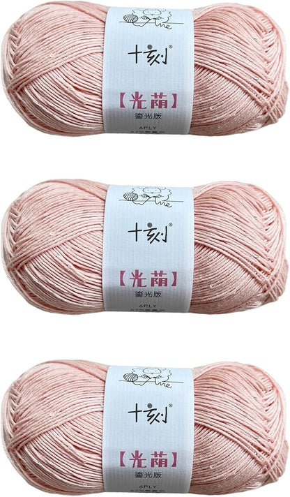 Linen rayon lyocell blend sequin yarn, superfine fingering weight (1), 150g/5.29oz (3 strands, 50g/191yds per strand)- 07-Peach
