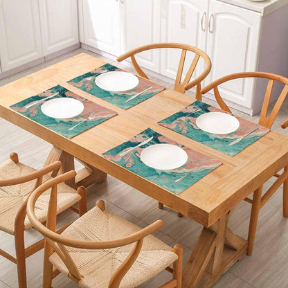 Marble Placemats Teal Pink Dining Table Placemats Set of 8, 18X12 Inch Burlap Washable Single-Sided Disposable Kitchen Table Mats for Party BBQ Holiday Dinner Décor
