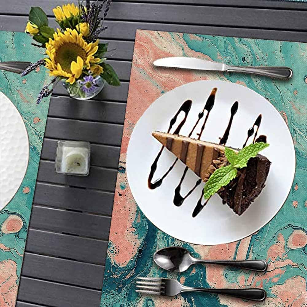 Marble Placemats Teal Pink Dining Table Placemats Set of 8, 18X12 Inch Burlap Washable Single-Sided Disposable Kitchen Table Mats for Party BBQ Holiday Dinner Décor