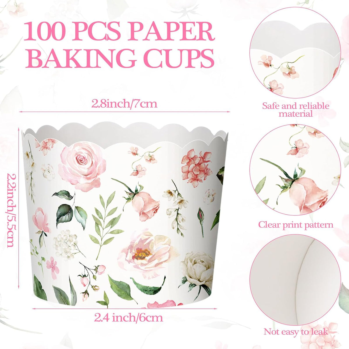 150 Pcs Pink Floral Cupcake Wrappers Liners Rose Paper Baking Cups Greaseproof Disposable Scalloped Flower Cupcake Muffin Cases for Spring Summer Wedding Baby Shower Birthday Tea Party Decor