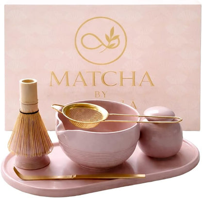 Blush Pink 7-Piece Matcha Tea Set with Bowl & Bamboo Whisk