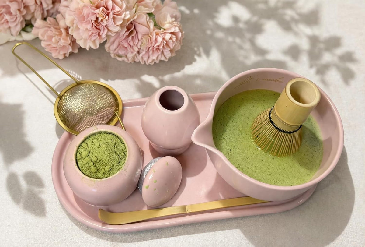 Blush Pink 7-Piece Matcha Tea Set with Bowl & Bamboo Whisk