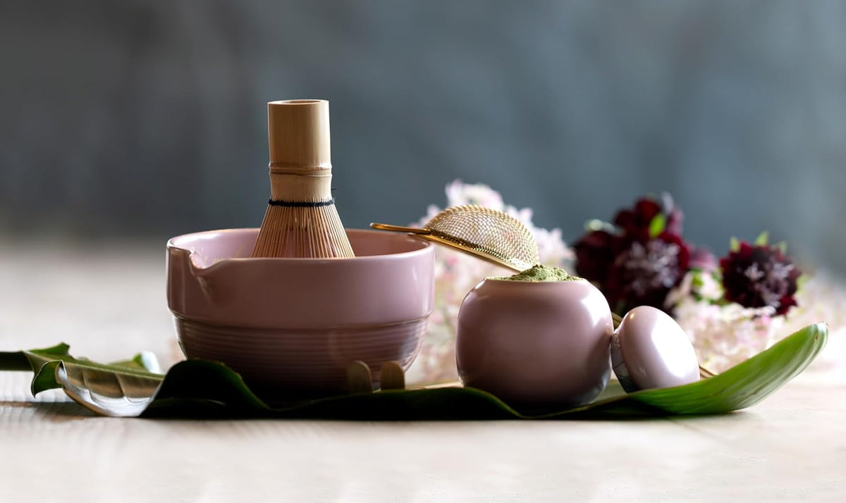 Blush Pink 7-Piece Matcha Tea Set with Bowl & Bamboo Whisk