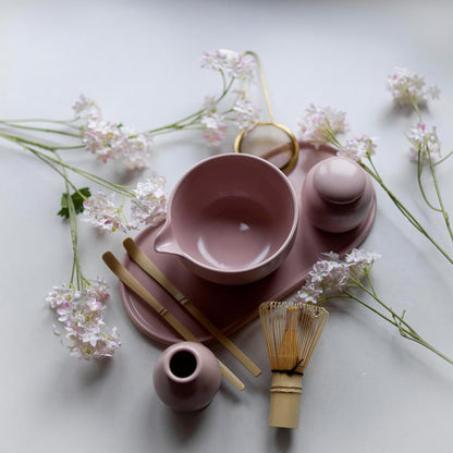 Blush Pink 7-Piece Matcha Tea Set with Bowl & Bamboo Whisk