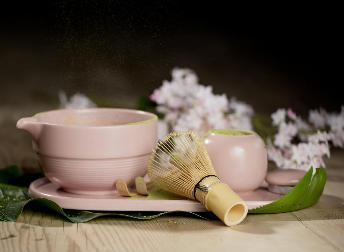 Blush Pink 7-Piece Matcha Tea Set with Bowl & Bamboo Whisk