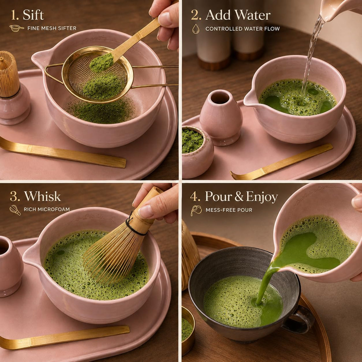 Blush Pink 7-Piece Matcha Tea Set with Bowl & Bamboo Whisk