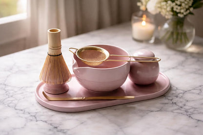 Blush Pink 7-Piece Matcha Tea Set with Bowl & Bamboo Whisk