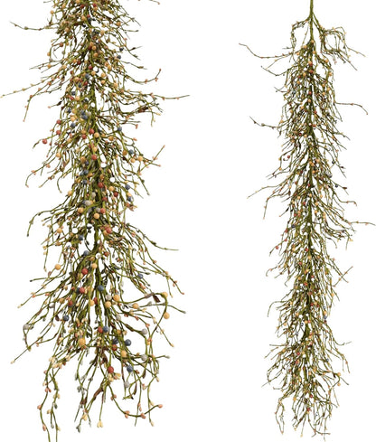 60 Inch (5FT) Rustic Pastel Blue Peach & Yellow Pip Berry Garland for Fireplace Mantel & Table Runner, Flexible Wired Artificial Vine, Spring Farmhouse Decor, Precise Size