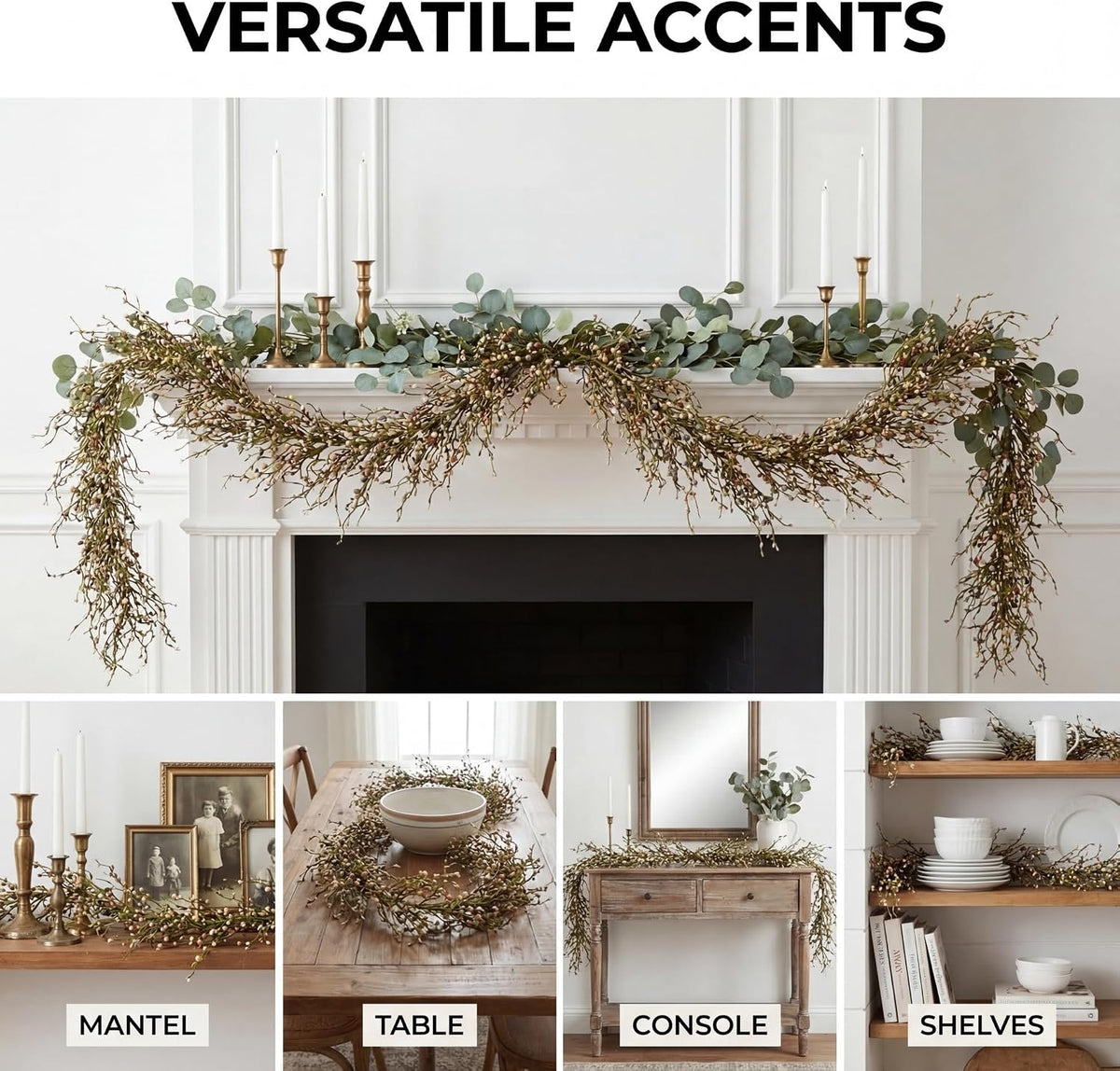 60 Inch (5FT) Rustic Pastel Blue Peach & Yellow Pip Berry Garland for Fireplace Mantel & Table Runner, Flexible Wired Artificial Vine, Spring Farmhouse Decor, Precise Size