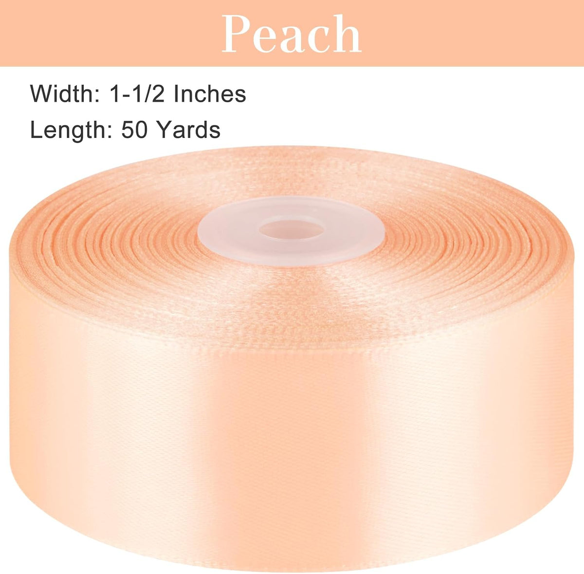 Peach Satin Ribbon, 1-1/2 Inches, 50 Yards