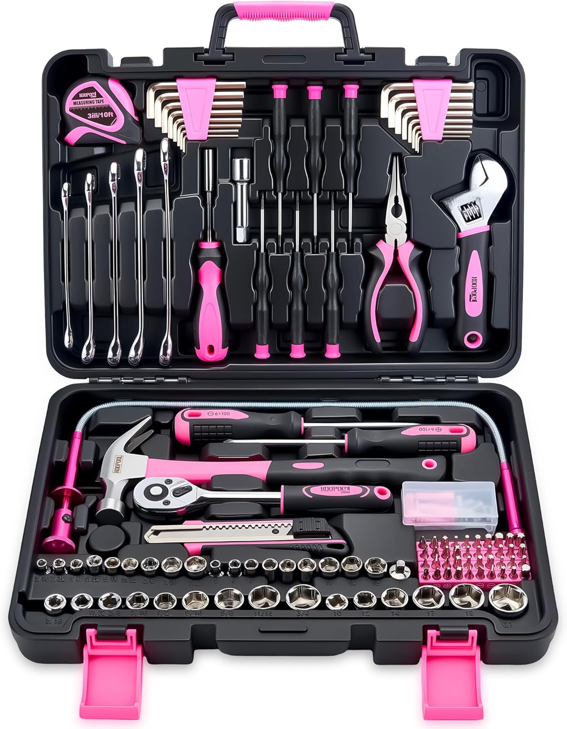 159 Piece Pink Tool Set, Tool Kit for Women, General Household pink tool kit for Home Auto Repair, Basic Mechanic Tool Box, with Storage Case