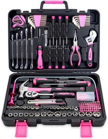 159 Piece Pink Tool Set, Tool Kit for Women, General Household pink tool kit for Home Auto Repair, Basic Mechanic Tool Box, with Storage Case