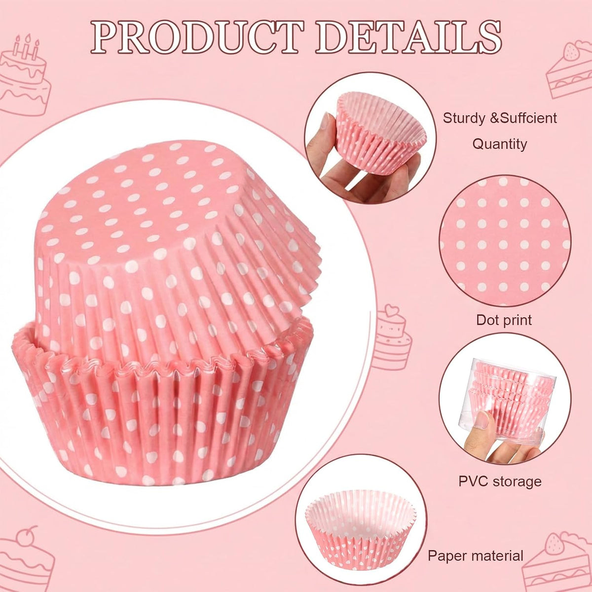 Cupcake Liners Pink, 100PCS Cupcake Liners for Baking, Standard Paper Baking Cups, Greaseproof Muffin Wrappers for Wedding Birthday Party