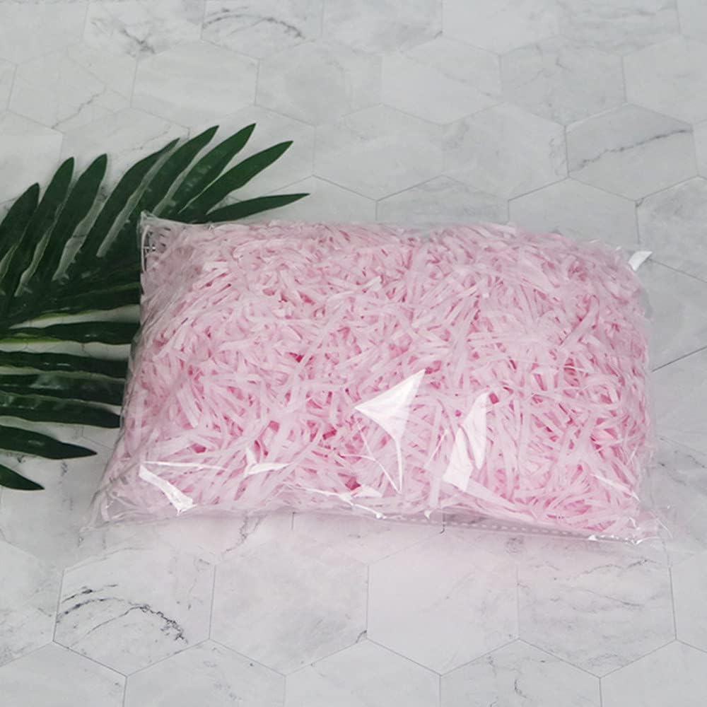Raffia Paper Shreds, 100g Valentine's Day Shredded Paper for Gift Box, Crinkle Cut Paper Shred Filler for Gift Wrapping & Basket Filling(Light Pink)