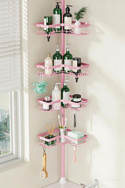 Corner Shower Caddy Tension Pole - Corner Shower Organizer Pink Cute