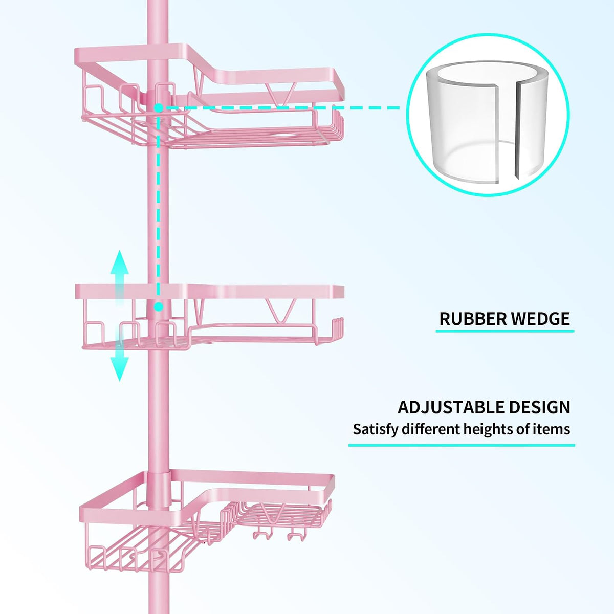 Corner Shower Caddy Tension Pole - Corner Shower Organizer Pink Cute