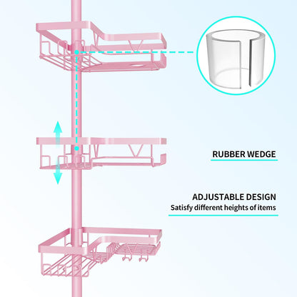 Corner Shower Caddy Tension Pole - Corner Shower Organizer Pink Cute