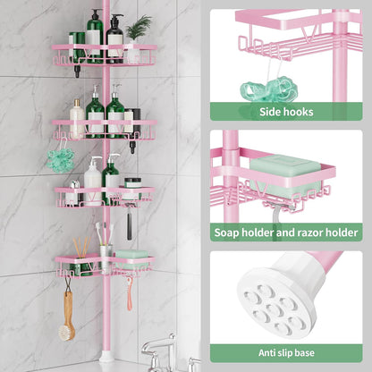 Corner Shower Caddy Tension Pole - Corner Shower Organizer Pink Cute