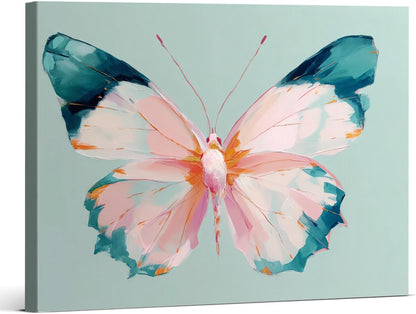 Pink Butterfly Wall Art Print - Preppy Butterfly Canvas Poster Painting - Pastel Girly Wall Decor for Home Bedroom Dorm 8x10 Inch Framed