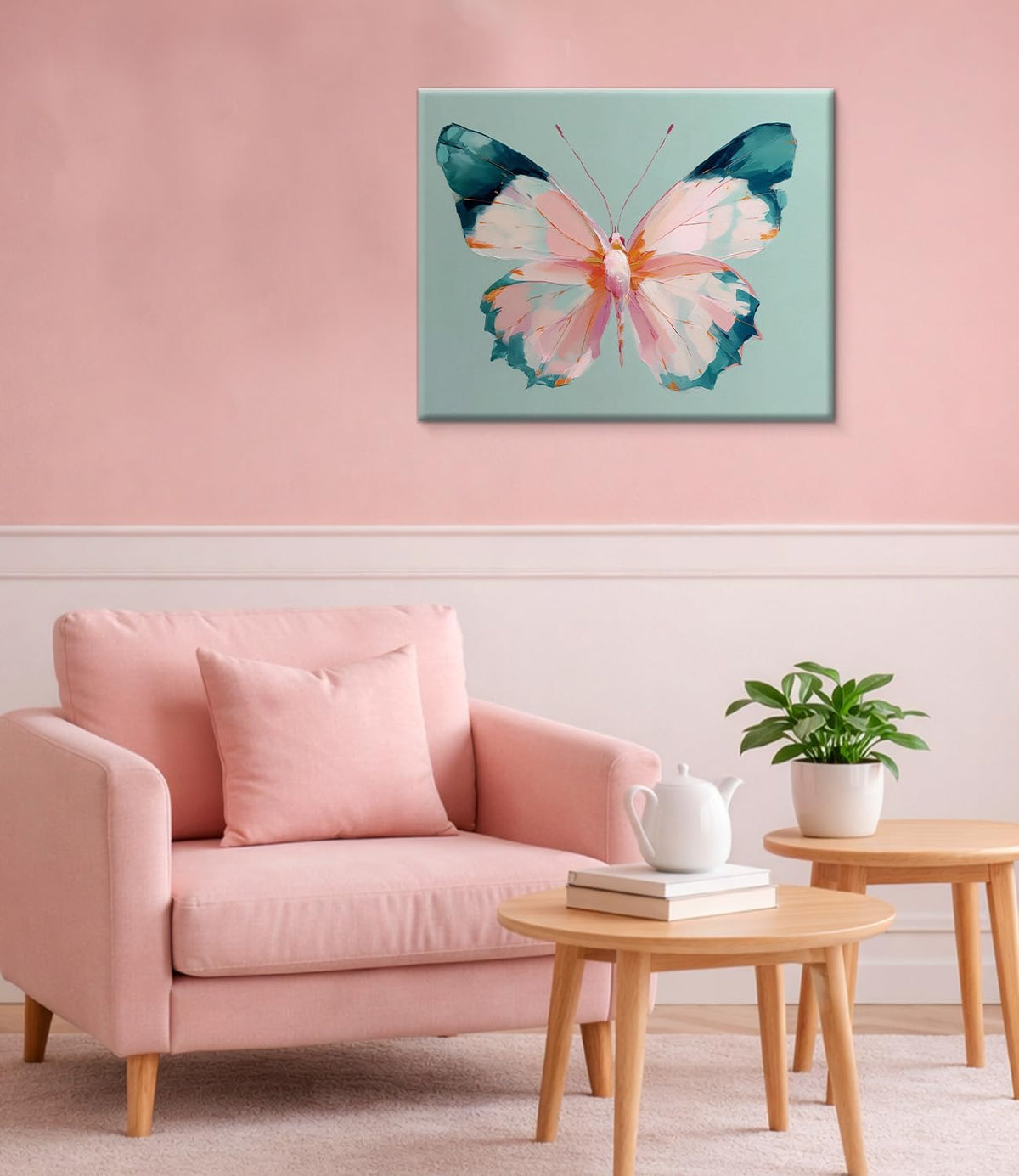 Pink Butterfly Wall Art Print - Preppy Butterfly Canvas Poster Painting - Pastel Girly Wall Decor for Home Bedroom Dorm 8x10 Inch Framed