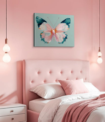 Pink Butterfly Wall Art Print - Preppy Butterfly Canvas Poster Painting - Pastel Girly Wall Decor for Home Bedroom Dorm 8x10 Inch Framed