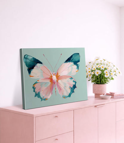 Pink Butterfly Wall Art Print - Preppy Butterfly Canvas Poster Painting - Pastel Girly Wall Decor for Home Bedroom Dorm 8x10 Inch Framed