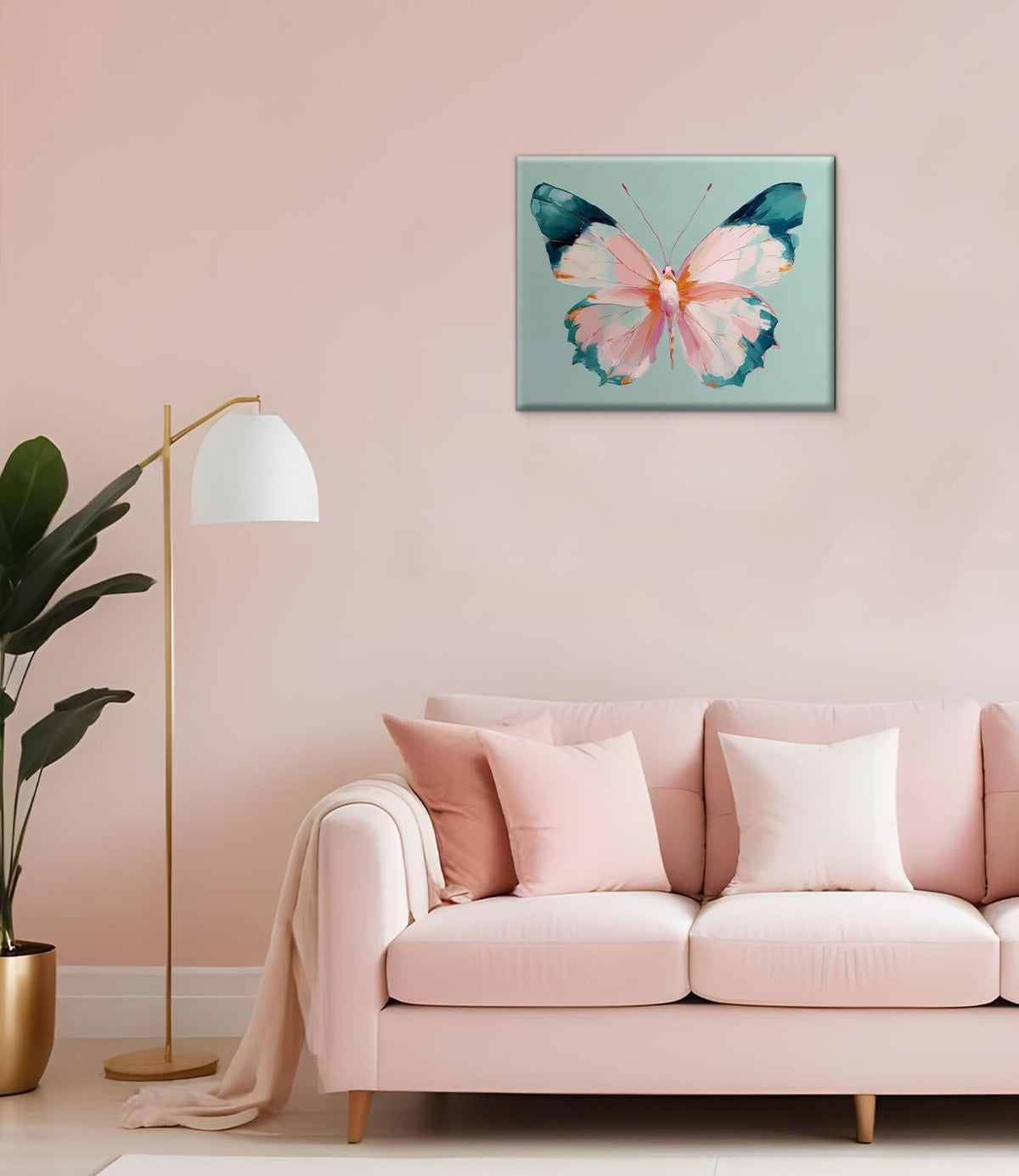 Pink Butterfly Wall Art Print - Preppy Butterfly Canvas Poster Painting - Pastel Girly Wall Decor for Home Bedroom Dorm 8x10 Inch Framed