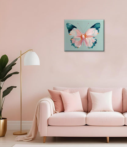 Pink Butterfly Wall Art Print - Preppy Butterfly Canvas Poster Painting - Pastel Girly Wall Decor for Home Bedroom Dorm 8x10 Inch Framed
