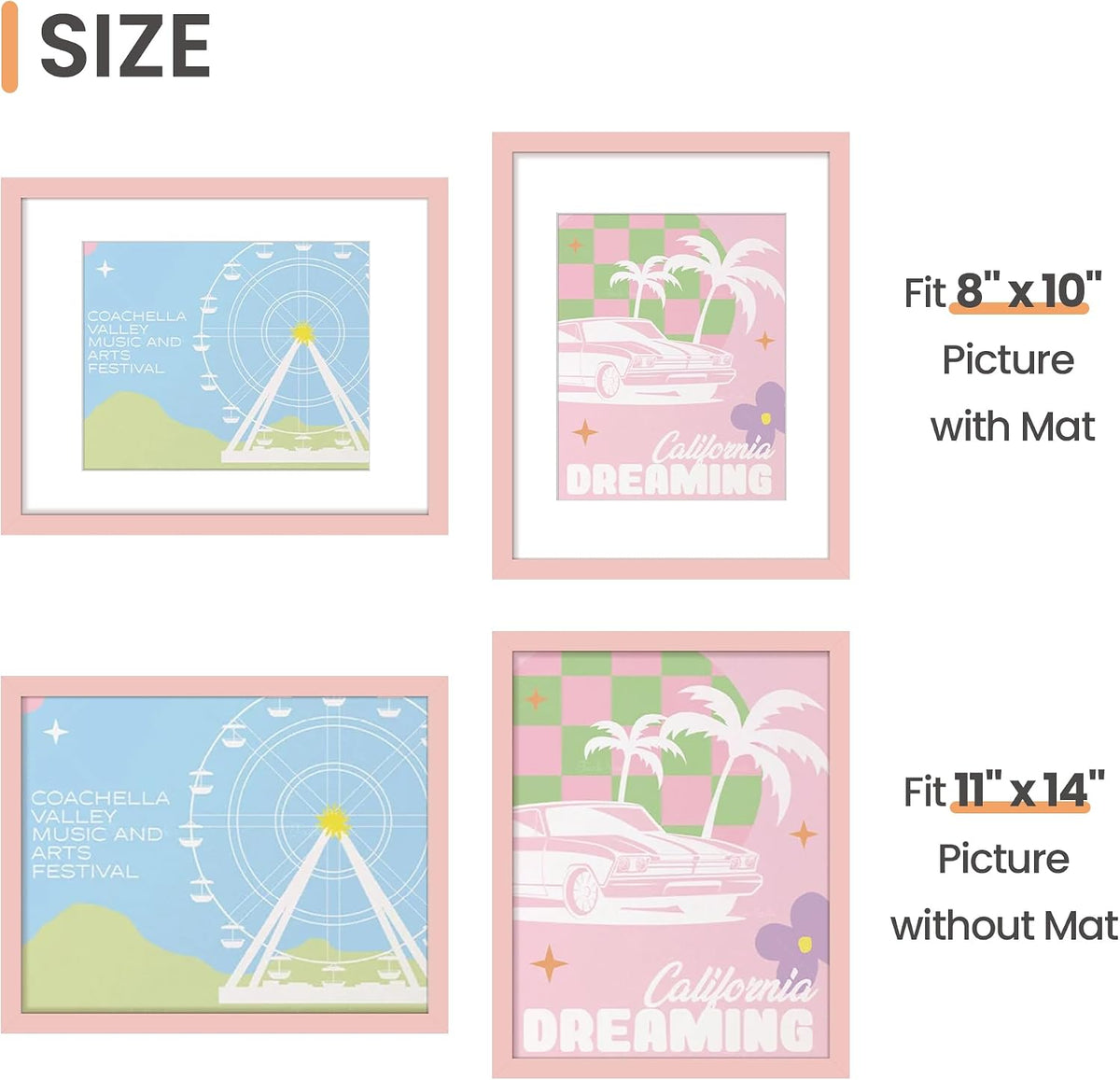 11x14 Picture Frame, Wall Decor Photo Frames, Pink 1 Pack