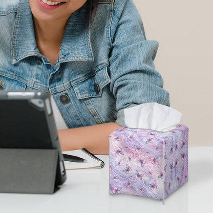 Purple Butterfly Tissue Box Holder Square Pink Marble Leather Tissue Box Cover Home Box Covers Cube Tissue Holder for Bathroom Tabletop Office Toilet Paper Storage