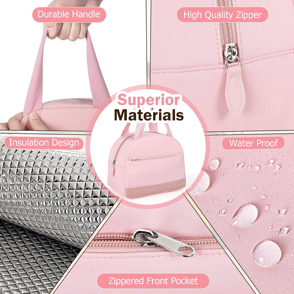 Pink Lunch Bag for Woemn, LunchBox for Kids, Insulated Lunch Box for Women
