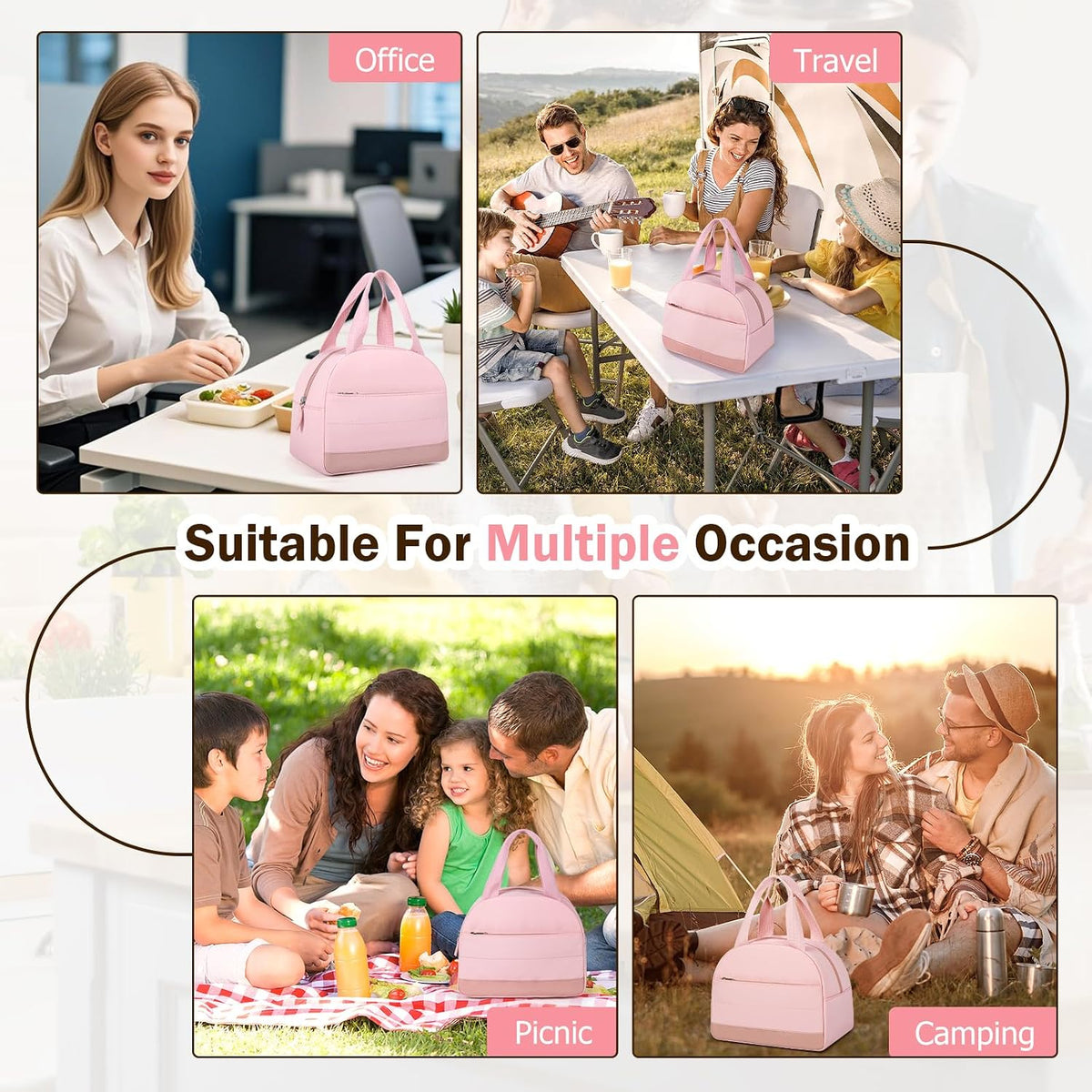 Pink Lunch Bag for Woemn, LunchBox for Kids, Insulated Lunch Box for Women