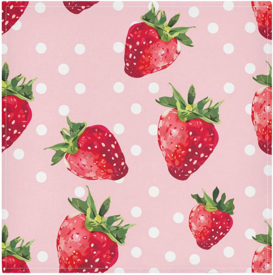 susiyo Pink Strawberry White Dots Cloth Napkins 4 Pcs 20x20 inch Polyester Cocktail Napkins for Dinner Decorative