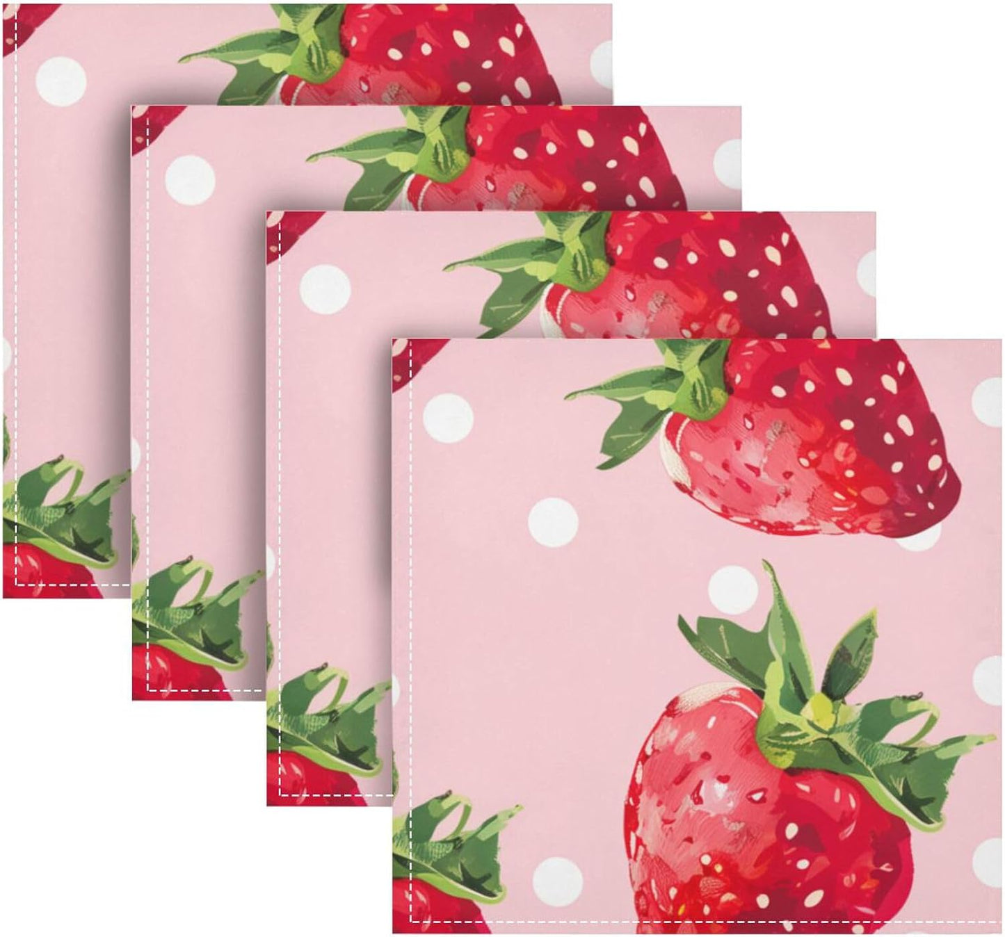 susiyo Pink Strawberry White Dots Cloth Napkins 4 Pcs 20x20 inch Polyester Cocktail Napkins for Dinner Decorative