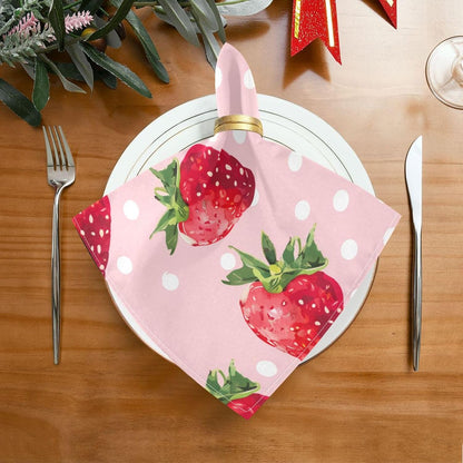 susiyo Pink Strawberry White Dots Cloth Napkins 4 Pcs 20x20 inch Polyester Cocktail Napkins for Dinner Decorative